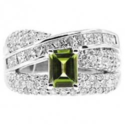 14K White Gold 2.60 ct Green Peridot Diamond Womens Ring