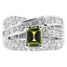 14K White Gold 2.60 ct Green Peridot Diamond Womens Band Ring