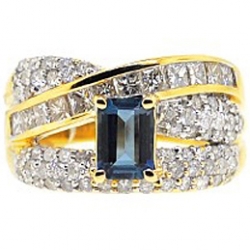 14K Yellow Gold 2.74 ct London Blue Topaz Diamond Ring