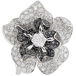 14K White Gold 5.50 ct Black Diamond Flower Shape Ring