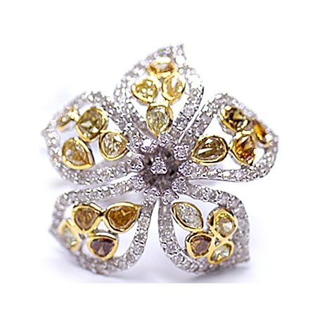 Fancy Yellow Brown Diamond Vintage Flower Womens Ring 14K Gold
