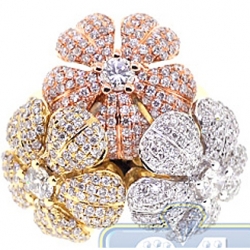 14K 3 Tone Gold 3.54 ct Diamond 3-Flower Womens Ring