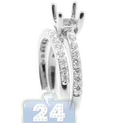 18K Gold 0.66 ct Diamond Engagement Semi Mount Ring Band Set