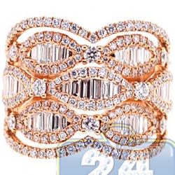 18K Rose Gold 2.30 ct Baguette Diamond Womens Vintage Ring