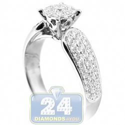 14K White Gold 0.99 ct Diamond Cluster Womens Engagement Ring