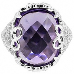 14K White Gold 12.80 ct Purple Amethyst Diamond Cocktail Ring