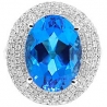 14K White Gold 13.15 ct Swiss Blue Topaz Diamond Cocktail Ring