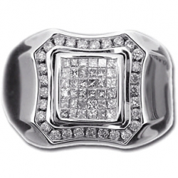 14K White Gold 1.10 ct Princess Round Diamond Mens Ring