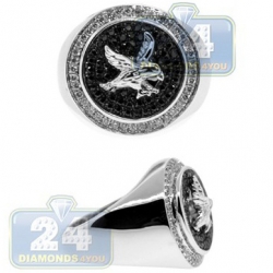 14K Gold 0.82 ct Black White Diamond Eagle Mens Ring