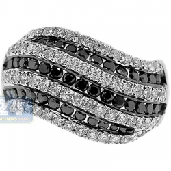 14K Gold 1.88 ct Black White Diamond Wave Womens Ring