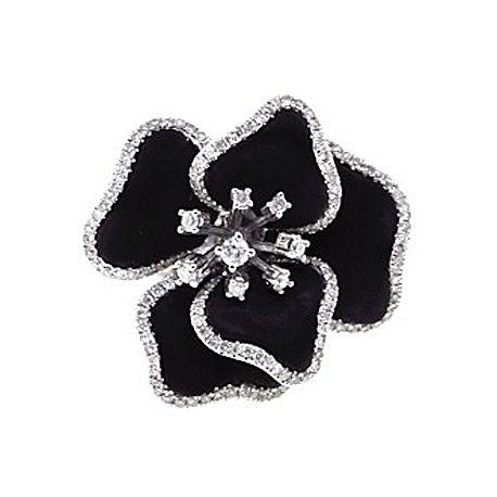 14K White Gold 0.83 ct Diamond Black Petals Flower Cocktail Ring