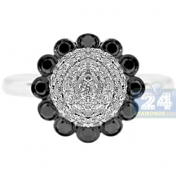 14K White Gold 1.75 ct Black Diamond Sunflower Womens Ring
