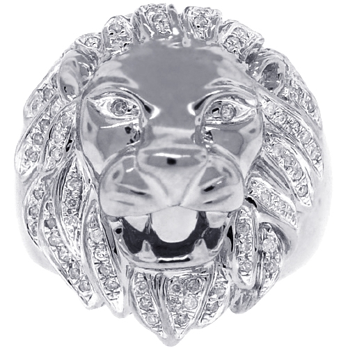 Details about   Men's 1Ct White Round Sim Lion Head Diamond Ring 14K Yellow Gold Plated Silver 