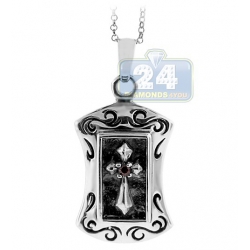 925 Oxidized Sterling Silver Vintage Cross Tag Pendant
