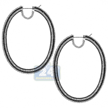 Womens Zebra Diamond Oval Hoops Earrings 18K White Gold 17.35 ct