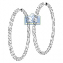 14K White Gold 10.66 ct Diamond Womens Round Hoop Earrings