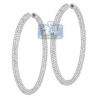 Womens Diamond Round Hoop Earrings 14K White Gold 10.66 ct 2.1"