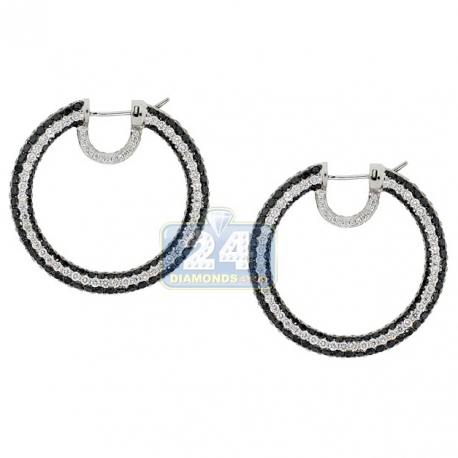 Womens Black Diamond Round Hoop Earrings 18K Gold 13.15 Carat
