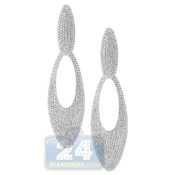 18K White Gold 5.90 ct Diamond Womens Oval Drop Earrings