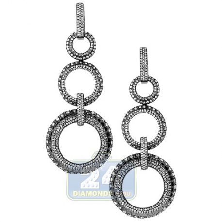 Womens Diamond Circle Drop Earrings Black 18K Gold 4.52 Carat