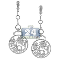 Womens Diamond Flower Dangle Earrings 14K White Gold 5.88 ct