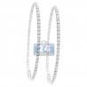 Womens Diamond Round Hoop Earrings 14K White Gold 2 3/8 Inch