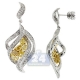 14K White Gold 2.50 ct Fancy Yellow Diamond Womens Leaf Earrings