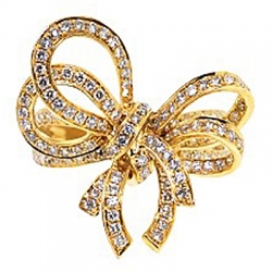 14K Yellow Gold 1.37 ct Diamond Womens Bow Ring
