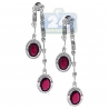 Womens Ruby Diamond Double Drop Earrings 18K White Gold 3.77 ct