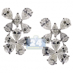 14K White Gold 4.49 ct Diamond Flower Womens Stud Earrings