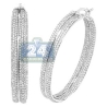 Womens Diamond Pave Round Hoop Earrings 14K White Gold 3.64 ct