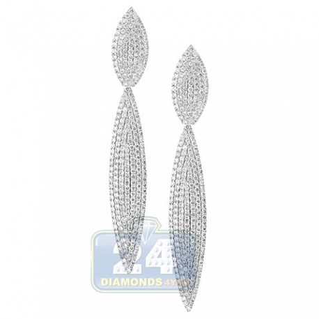 Womens Diamond Pave Teardrop Earrings 18K White Gold 3.19 ct