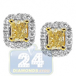 18K Gold 1.68 ct Fancy Yellow Diamond Womens Stud Earrings