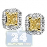 Womens Fancy Yellow Diamond Halo Stud Earrings 18K Gold 1.68 ct