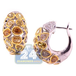 14K White Gold 7.37 ct Fancy Diamond Womens Hoop Earrings