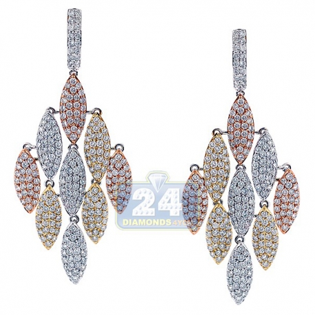 Womens Diamond Chandelier Earrings 14K Three Tone Gold 7.32 ct