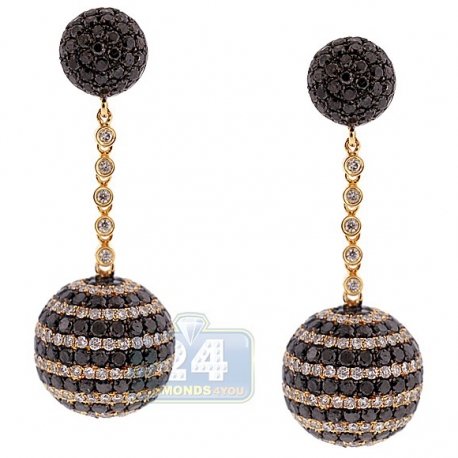 Womens Black Diamond Ball Drop Earrings 14K Yellow Gold 10.79 ct