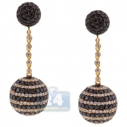 14K Yellow Gold 10.79 ct Black Diamond Ball Womens Earrings