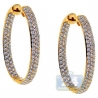 Womens Iced Diamond Oval Hoop Earrings 14K Yellow Gold 1.25 Inch