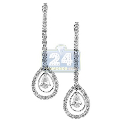 18K White Gold 1.92 ct Pear Diamond Womens Drop Earrings