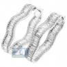 Womens Diamond Fancy Waved Hoop Earrings 14K White Gold 3.90 ct