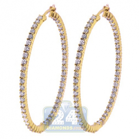 Womens Inside Out Diamond Oval Hoop Earrings 14K Yellow Gold