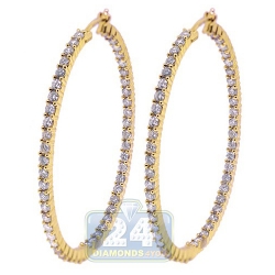 14K Yellow Gold 5.20 ct Inside Out Diamond Oval Hoop Earrings