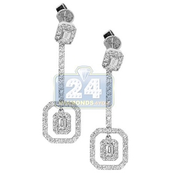 18K White Gold 2.00 ct Diamond Womens Halo Drop Earrings