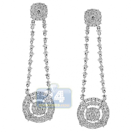 Womens Diamond Illusion Dangle Earrings 14K White Gold 2.48 ct