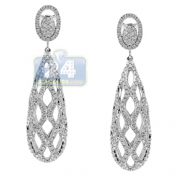 Womens Diamond Cage Drop Earrings 14K White Gold 2.23 Carat
