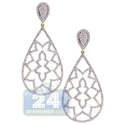 14K Yellow Gold 2.02 ct Diamond Openwork Dangle Earrings