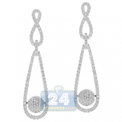 Womens Diamond Pave Moving Ball Dangle Earrings 14K White Gold