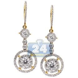 Womens Diamond Illusion Hook Drop Earrings 14K Yellow Gold 2.04 ct