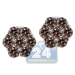 Womens Fancy Brown Cognac Diamond Stud Earrings 14K White Gold